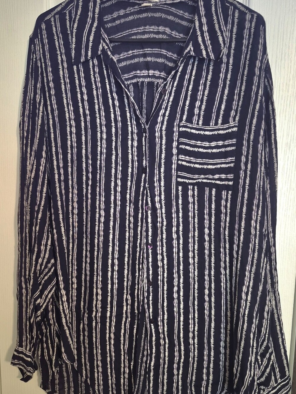 Westport Navy and White Striped Button-Up Top
